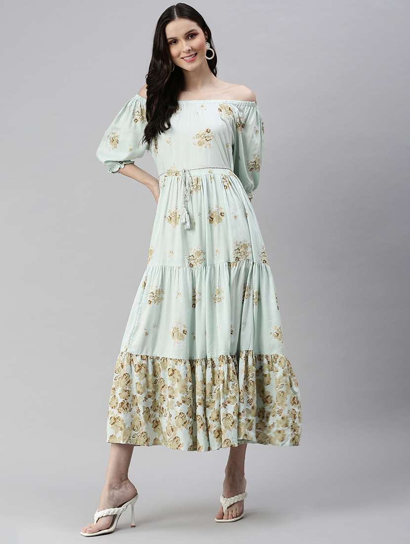 women printed off shoulder dress