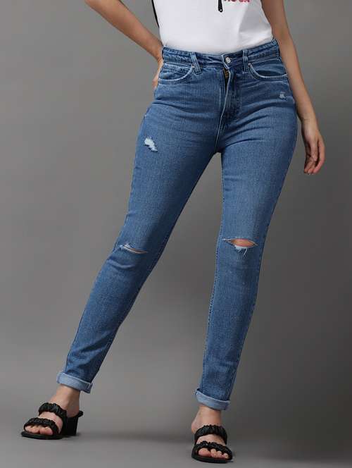 women's slash knee slim fit jeans - 18531076 -  Standard Image - 0