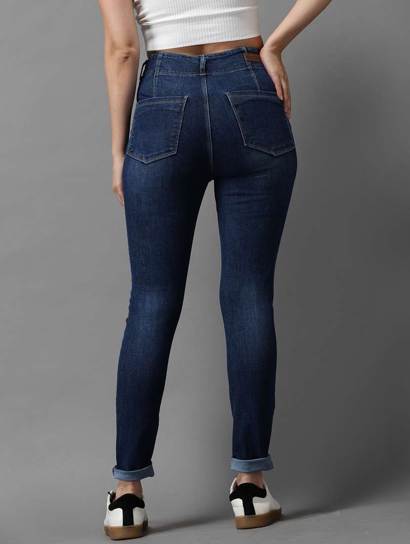 solid distressed high rise denim jeans - 18531099 -  Standard Image - 3