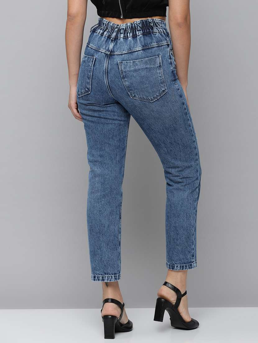 solid distressed high rise denim jeans - 18531101 -  Standard Image - 3