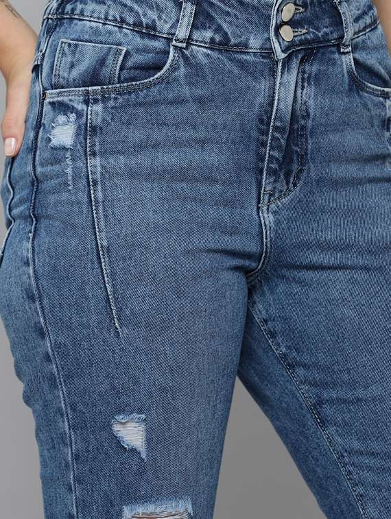 solid distressed high rise denim jeans - 18531101 -  Standard Image - 5