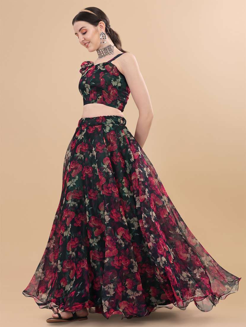 Buy online Floral Semi-stitched Lehenga And Choli With Dupatta