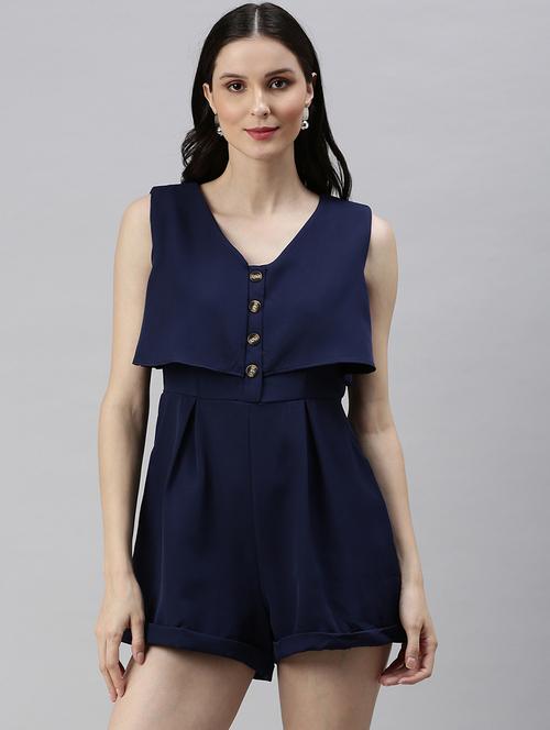 v-neck solid romper - 18531253 - Standard Image - 0