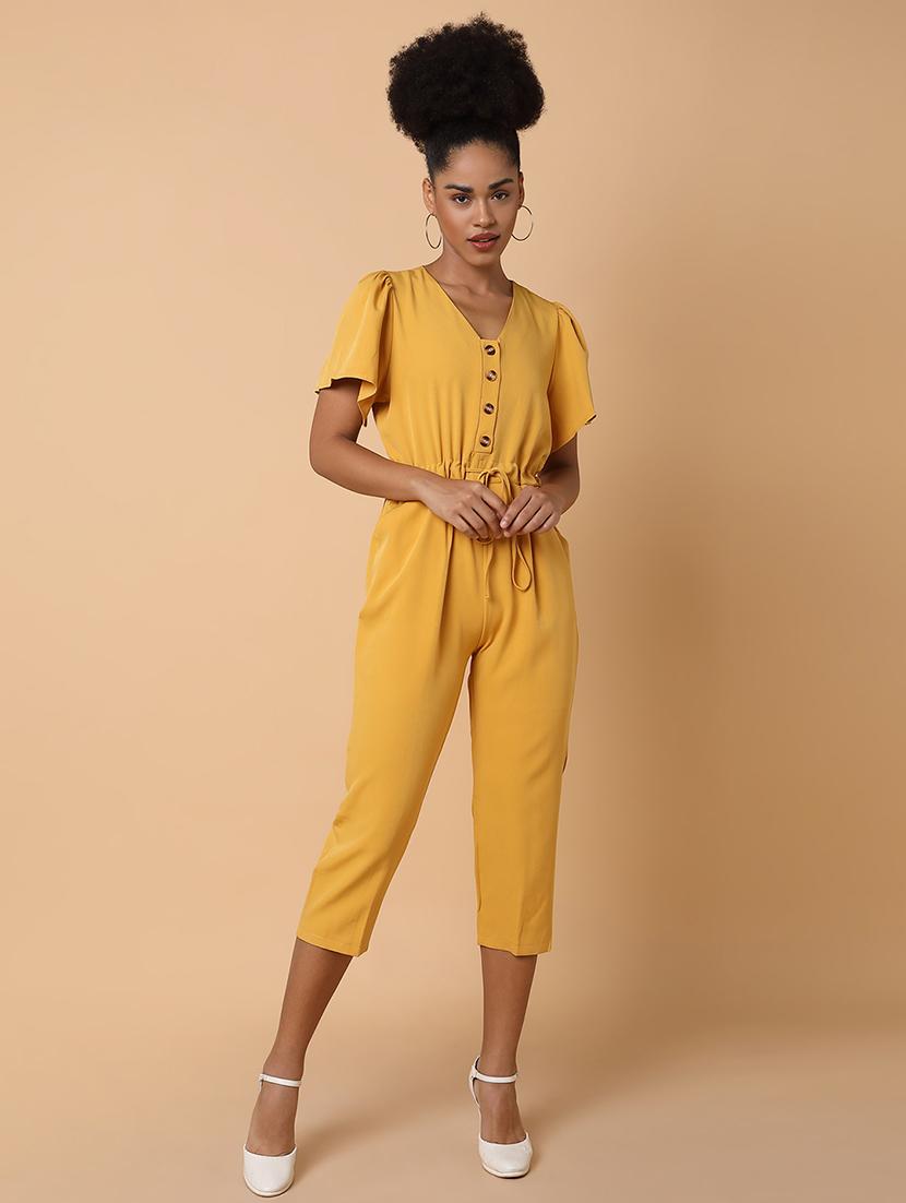 drawstring waist solid full leg jumpsuit - 18531255 -  Zoom Image - 0