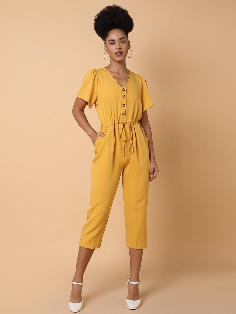 drawstring waist solid full leg jumpsuit - 18531255 - Standard Image - 3