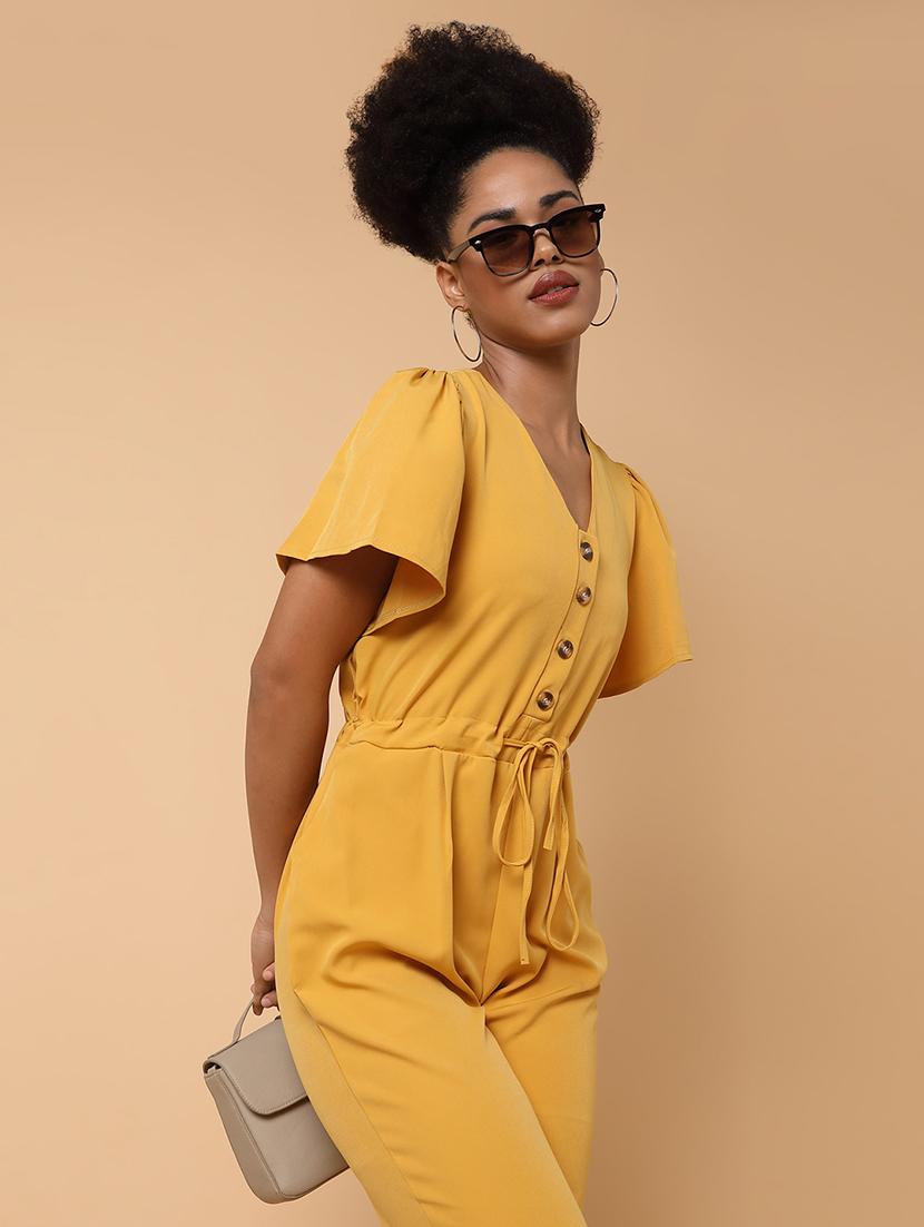 drawstring waist solid full leg jumpsuit - 18531255 - Standard Image - 5