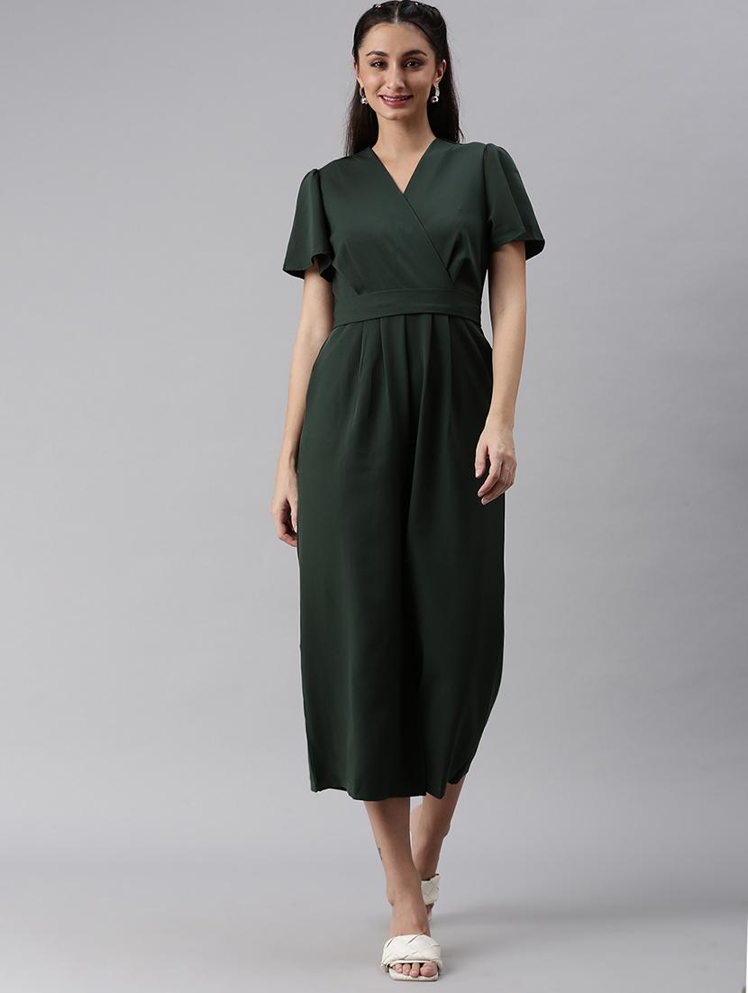 tie back solid full leg jumpsuit - 18531258 - Zoom Image - 0