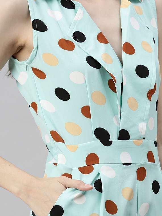 lapel neck polka dot full leg  jumpsuit - 18531262 -  Standard Image - 3
