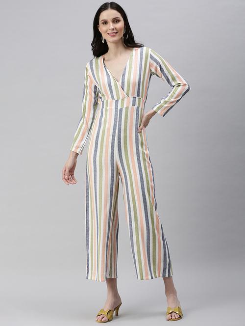 tie back striped full leg jumpsuit - 18531265 -  Standard Image - 0