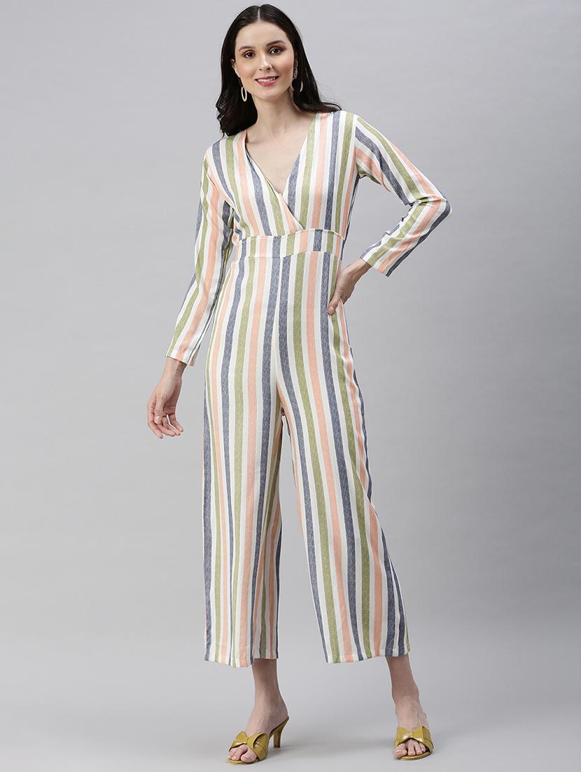 tie back striped full leg jumpsuit - 18531265 -  Zoom Image - 0