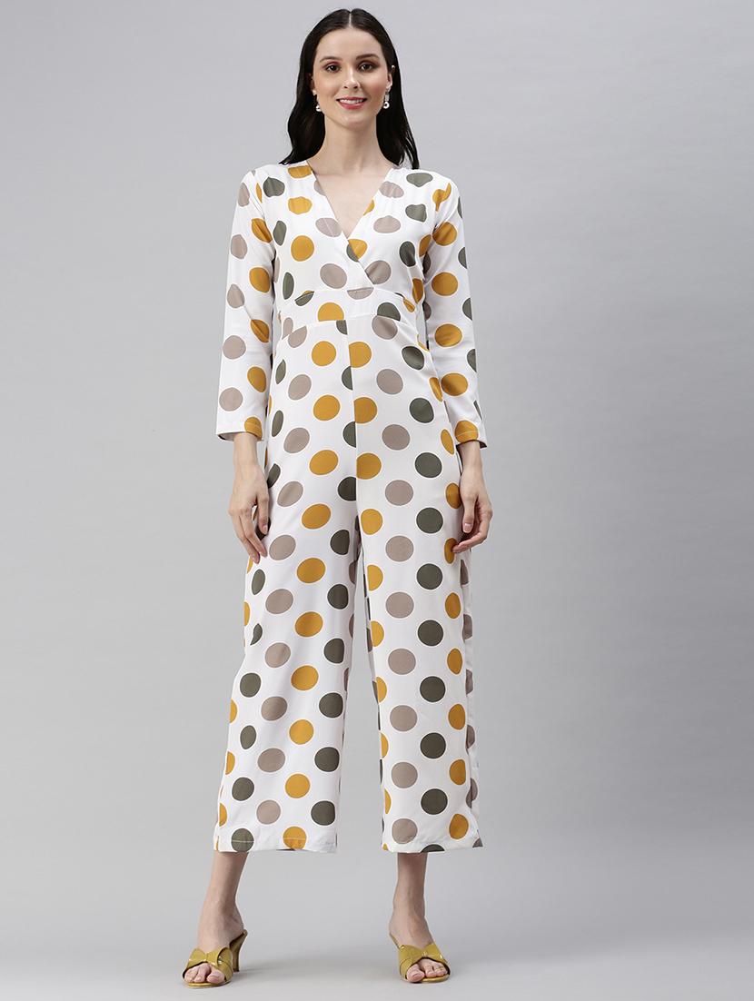 tie back polka dot full leg jumpsuit - 18531266 - Zoom Image - 0