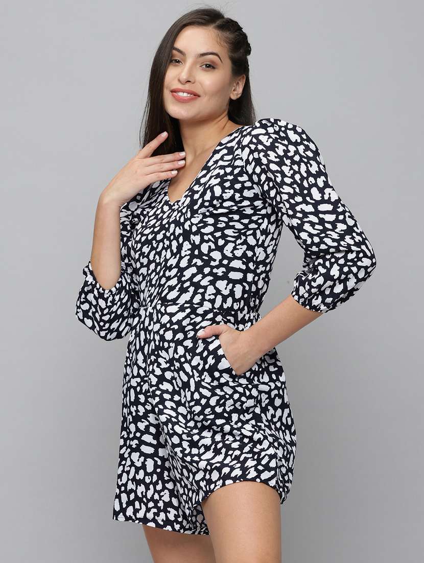 v-neck animal print romper 