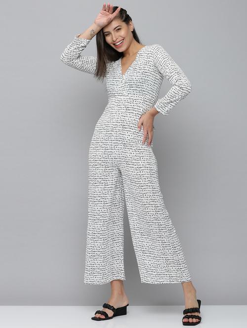 v-neck printed full leg jumpsuit - 18531281 - Standard Image - 0