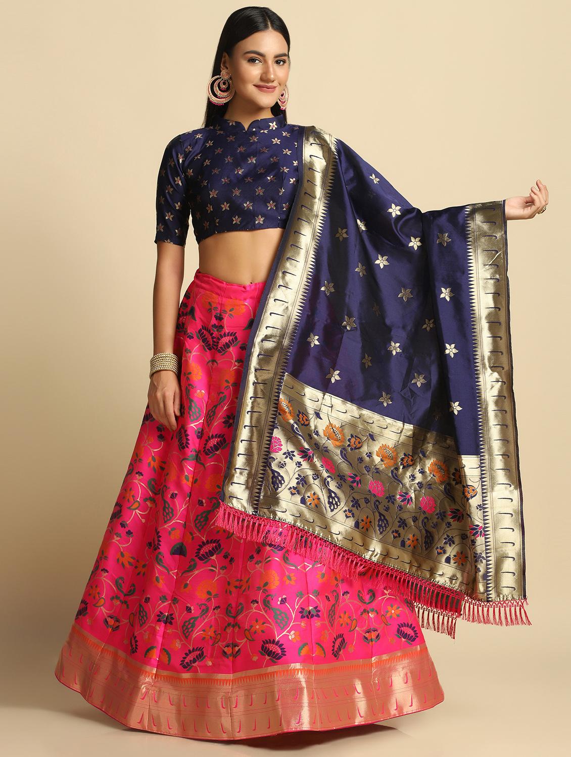 jacquard work semi-stitched lehenga choli with dupatta - 18531604 - Zoom Image - 0