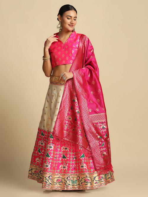 jacquard work semi-stitched lehenga choli with dupatta - 18531608 - Standard Image - 0