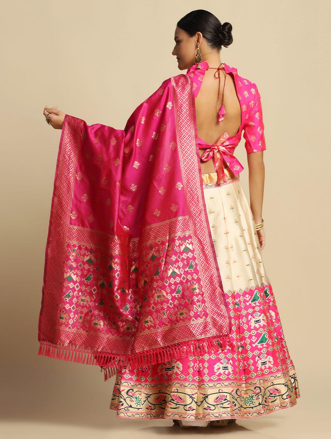 jacquard work semi-stitched lehenga choli with dupatta - 18531608 - Standard Image - 3