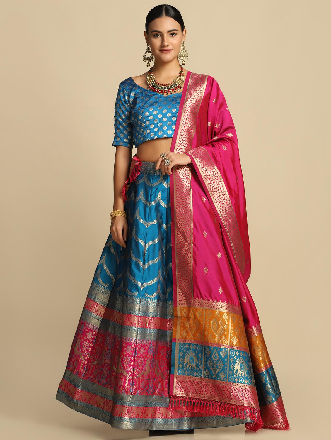 jacquard work semi-stitched lehenga choli with dupatta - 18531611 - Zoom Image - 0