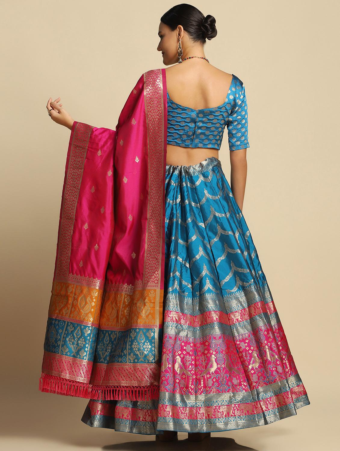 jacquard work semi-stitched lehenga choli with dupatta - 18531611 - Standard Image - 3