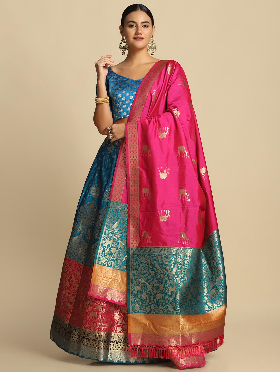 jacquard work semi-stitched lehenga choli with dupatta - 18531614 - Zoom Image - 0