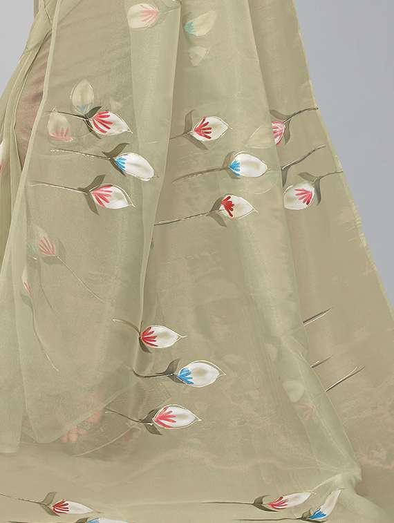 women's printed neo mint colored saree with blouse - 18531691 -  Standard Image - 3