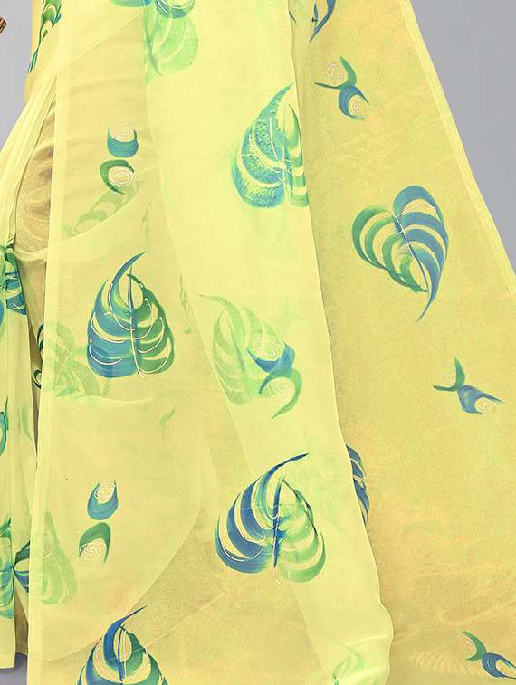 women's printed yellow colored saree with blouse - 18531698 - Standard Image - 3