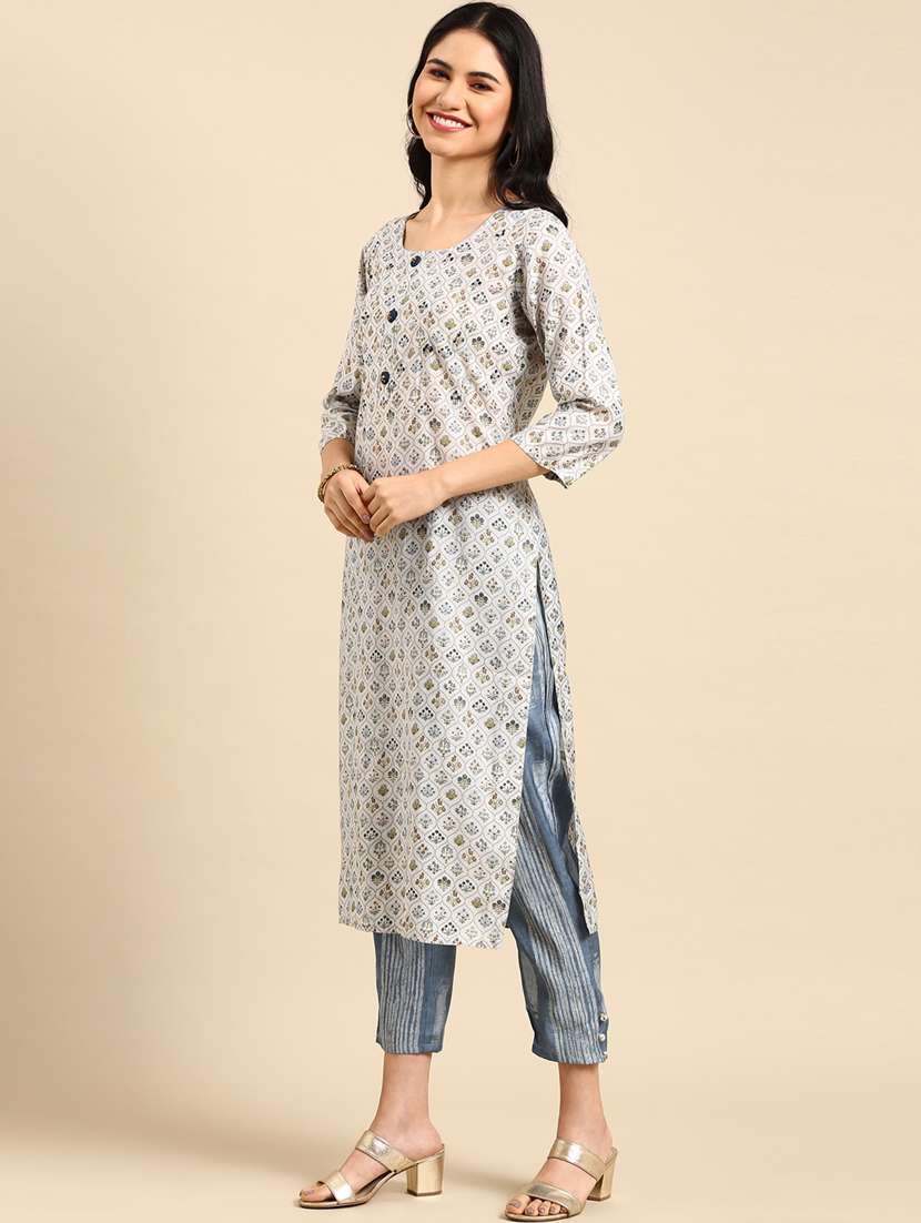 women three quarter sleeve kurta pant with dupatta set