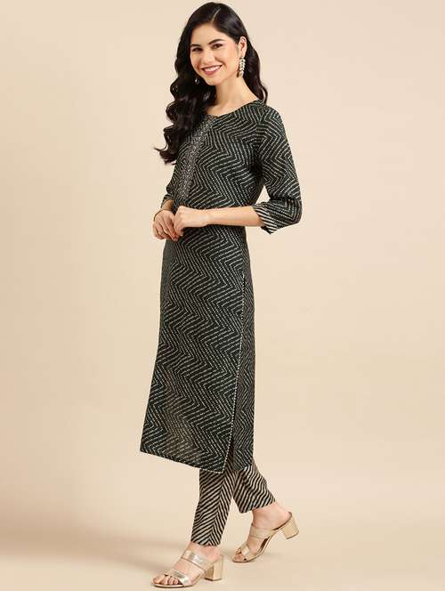 women bandhani printed round neck kurta pant set - 18532058 -  Standard Image - 0