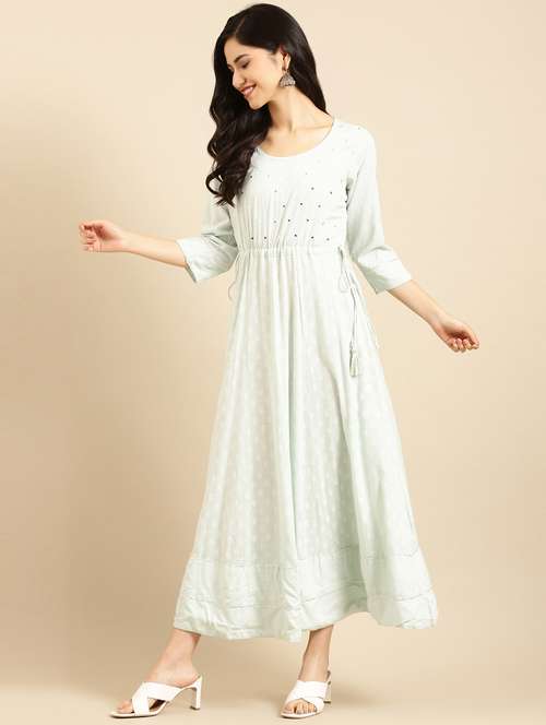 mirror work printed flared ethnic dress - 18532080 -  Standard Image - 0