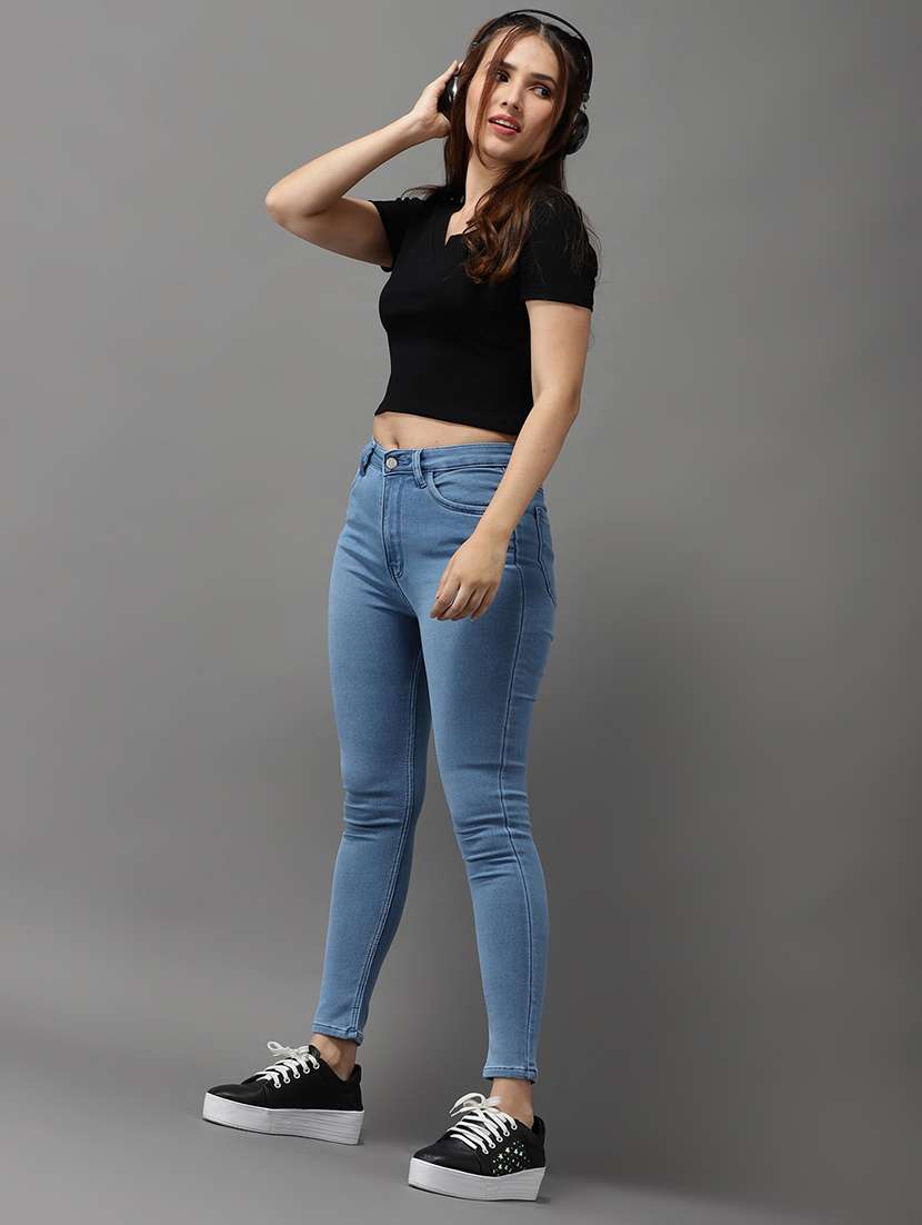 v-neck solid crop top - 18532217 -  Standard Image - 3