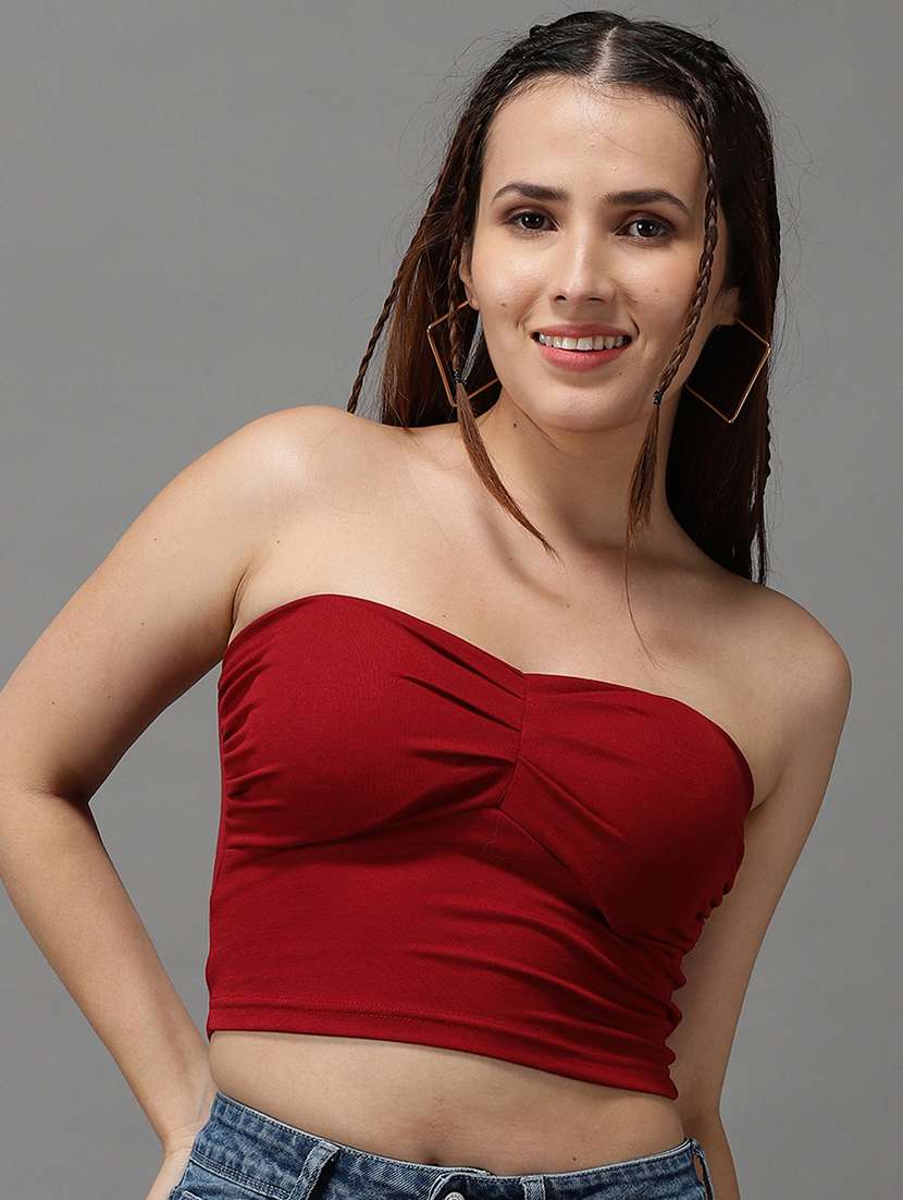 maroon solid crop tube top