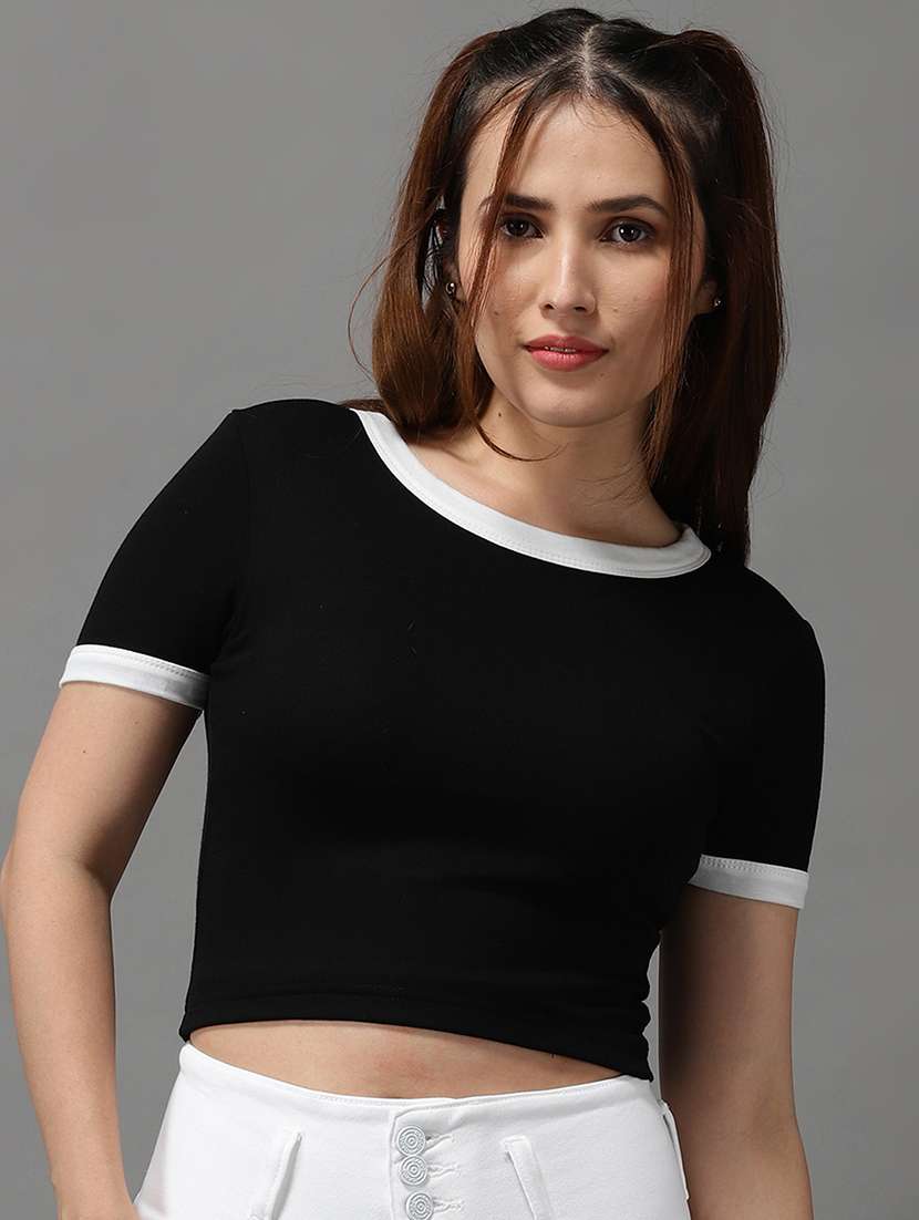 women's crop round neck top - 18532226 -  Zoom Image - 0