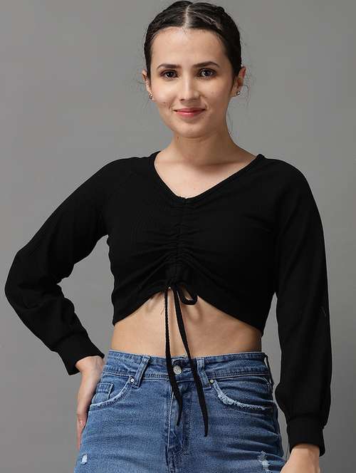 women's crop v neck top - 18532236 - Standard Image - 0