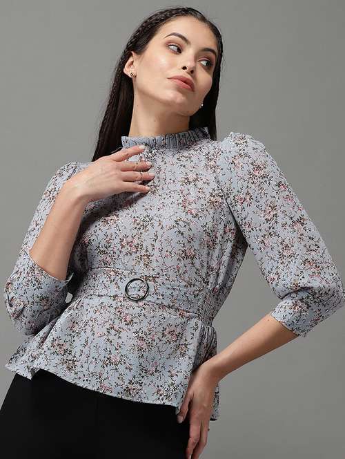 women's peplum mock neck top - 18532275 - Standard Image - 0