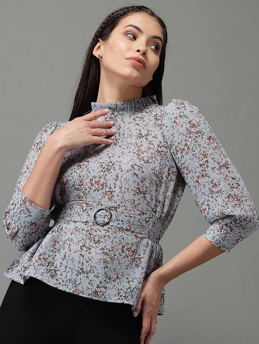 women's peplum mock neck top