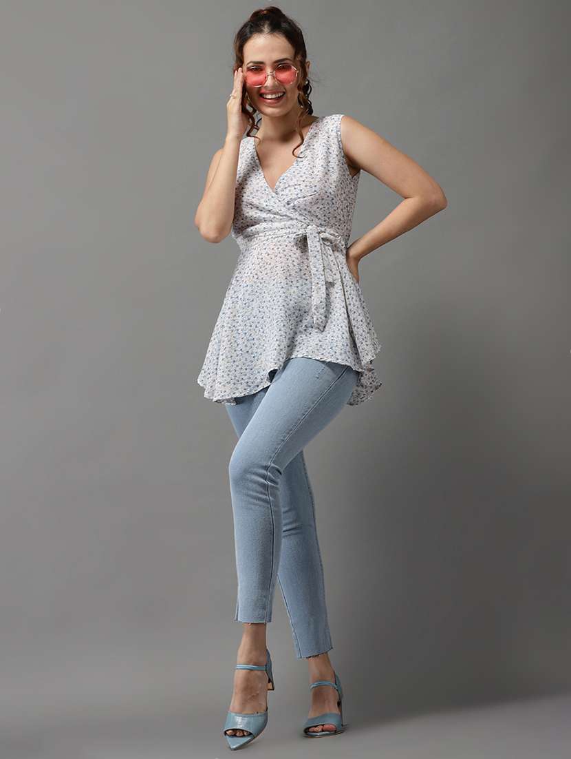 women's wrap v neck top - 18532293 - Standard Image - 3