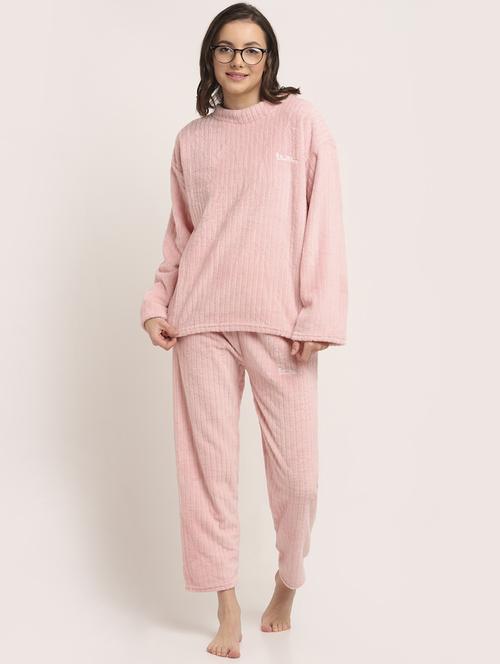 round neck solid nightwear pyjama set - 18532649 - Standard Image - 0