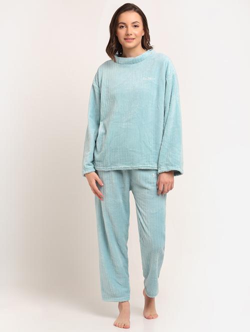 round neck solid nightwear pyjama set  - 18532651 -  Standard Image - 0