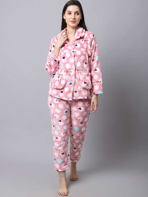 shirt collar printed nightwear payjama set  - 18532757 -  Standard Image - 0
