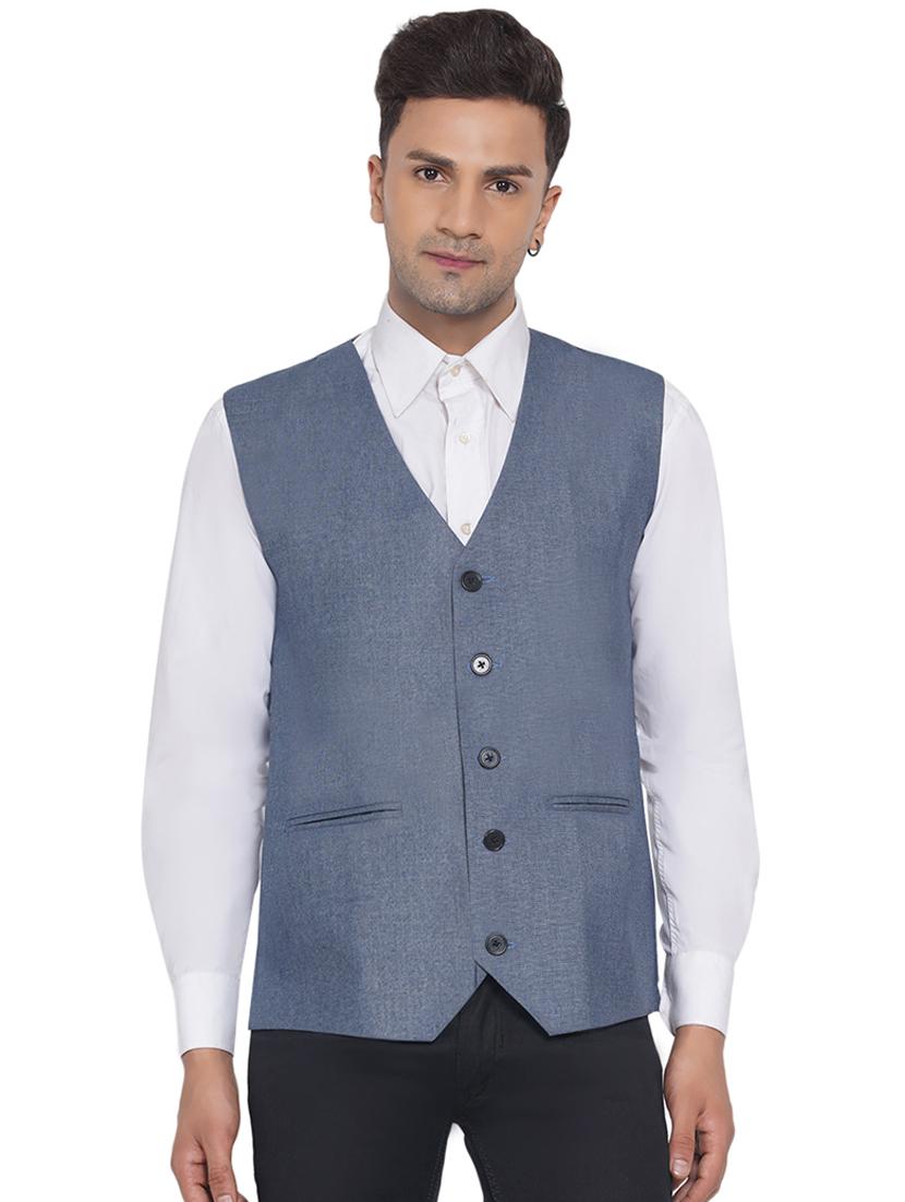 men blue solid v neck waist coat - 18532898 - Zoom Image - 0