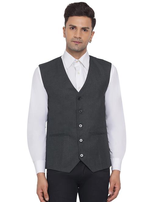 overlapping neck solid nehru jacket - 18532906 - Standard Image - 0