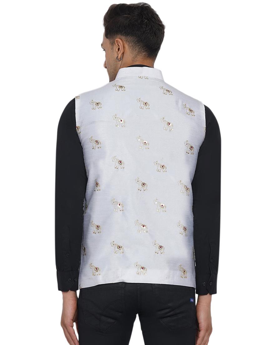 men self design sleeveless nehru jacket - 18532920 - Standard Image - 3
