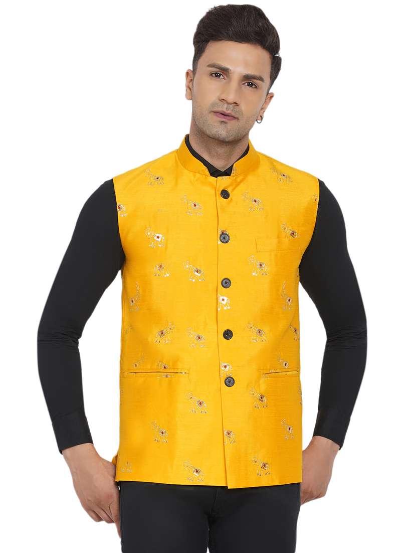 men self design sleeveless nehru jacket