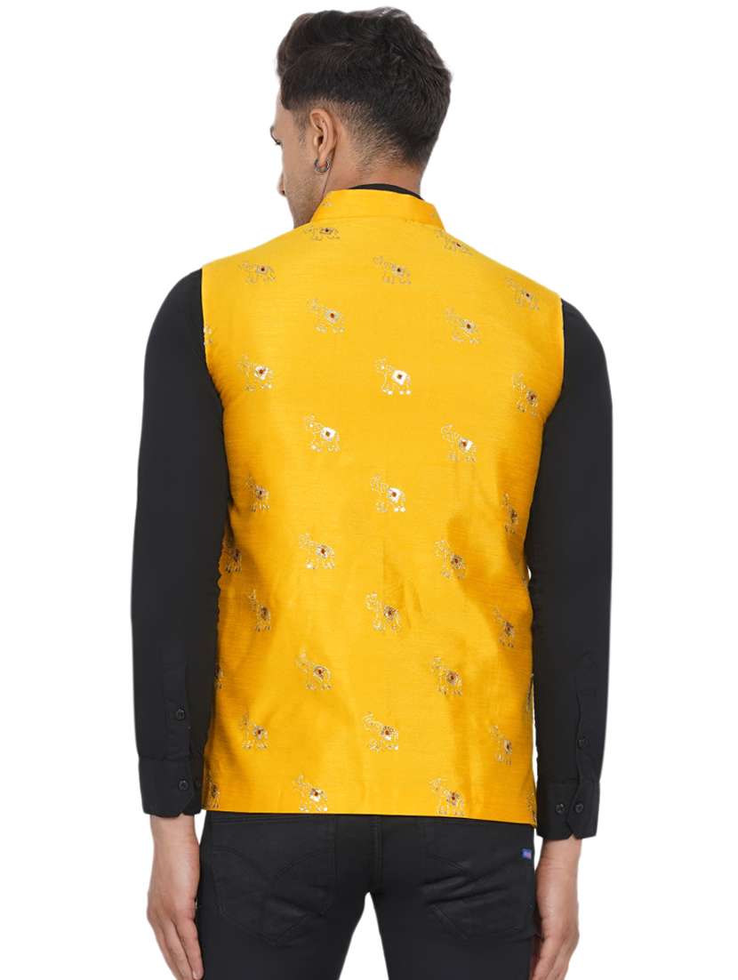 men self design sleeveless nehru jacket - 18532921 -  Standard Image - 3