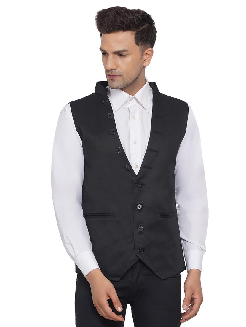 overlapping neck solid nehru jacket - 18532941 -  Zoom Image - 0