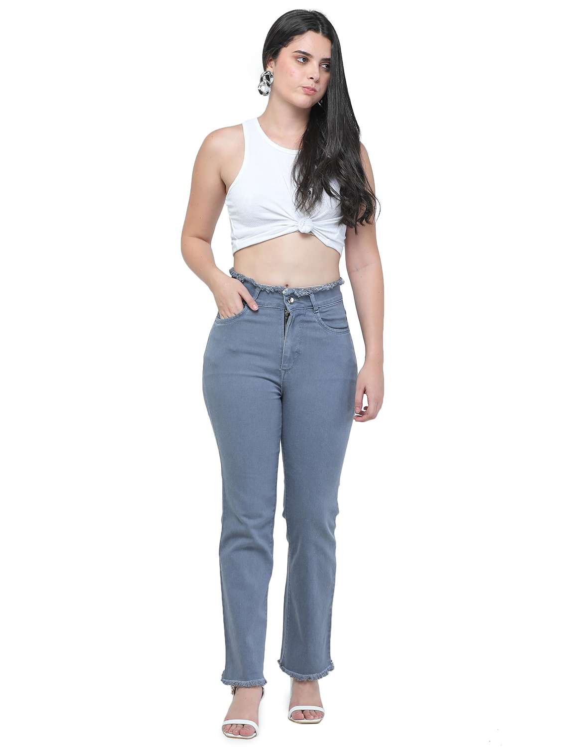 mid rise solid full length jeans - 18532996 -  Standard Image - 3