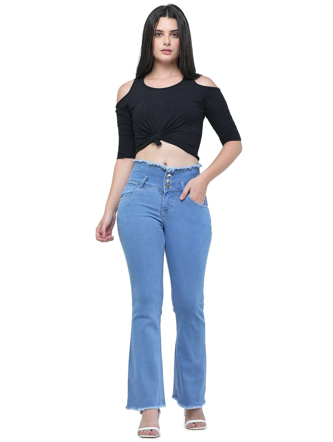 high rise stone washed bootcut jeans - 18533000 - Standard Image - 3