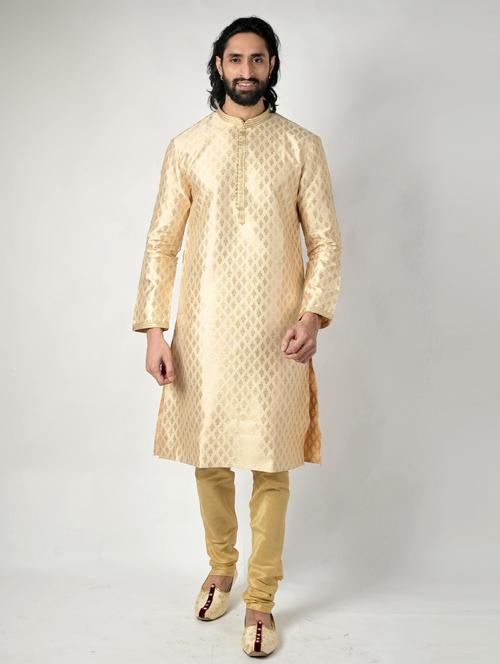 mandarin neck self-designed kurta pyjama ethnic wear set - 18533498 - Standard Image - 0