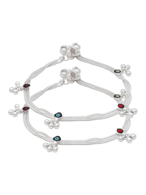 silver plated multi color stoned anklet - 18533943 - Standard Image - 0
