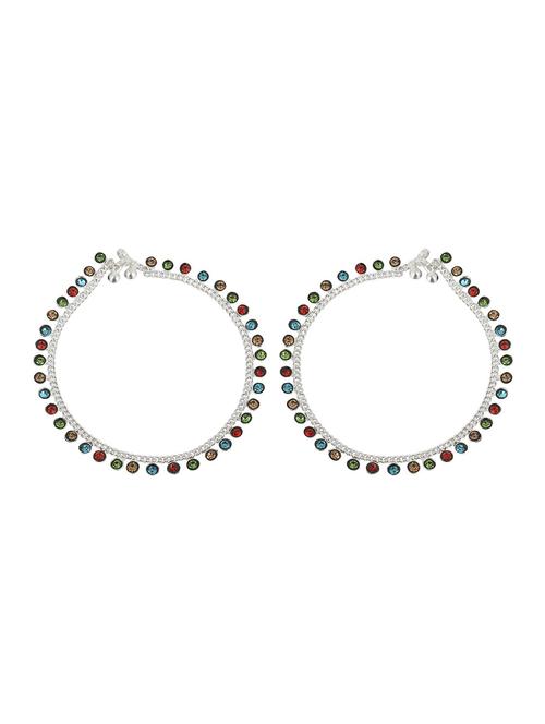 silver plated multi color stoned anklet - 18533945 - Standard Image - 0