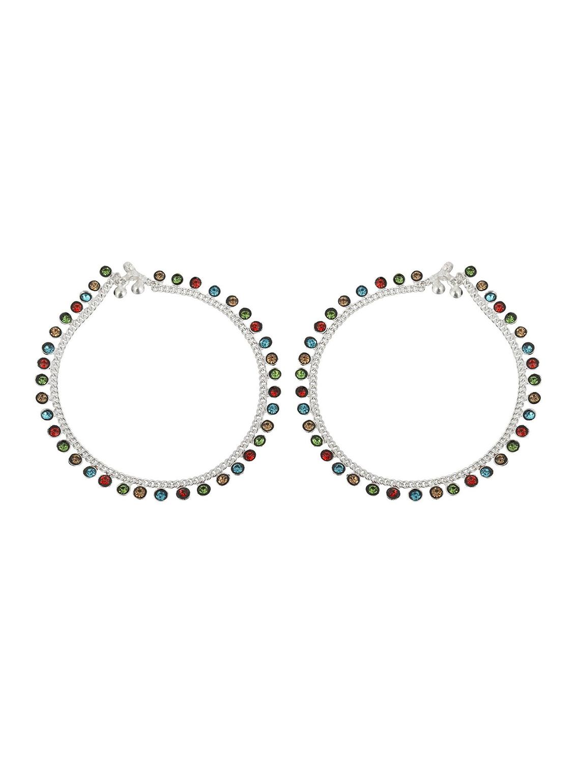silver plated multi color stoned anklet - 18533945 - Zoom Image - 0